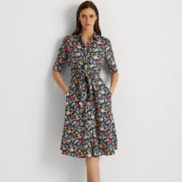 Ralph Lauren Polo Linen Floral Collared Shirt Dress  Size 2 - Picture 3 of 16